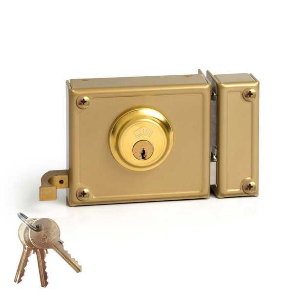 Cerradura, Sobreponer, Modelo 12-10D, Golpe y Llave, Caja 100 mm, Cilindro 52 mm, Mano Derecha JIS
