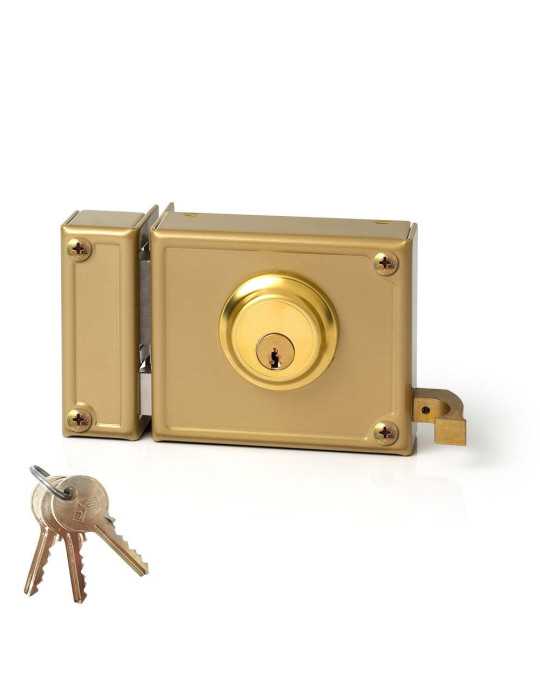 Cerradura, Sobreponer, Modelo 12-10I, Golpe y Llave, Caja 100 mm, Cilindro 52 mm, Mano Izquierda JIS