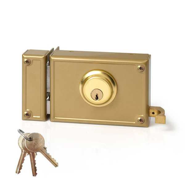 Cerradura, Sobreponer, Modelo 12-12I, Golpe y Llave, Caja 120 mm, Cilindro 52 mm, Mano Izquierda JIS