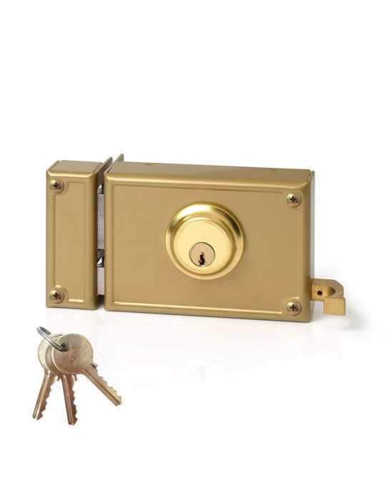 Cerradura, Sobreponer, Modelo 12-12I, Golpe y Llave, Caja 120 mm, Cilindro 52 mm, Mano Izquierda JIS