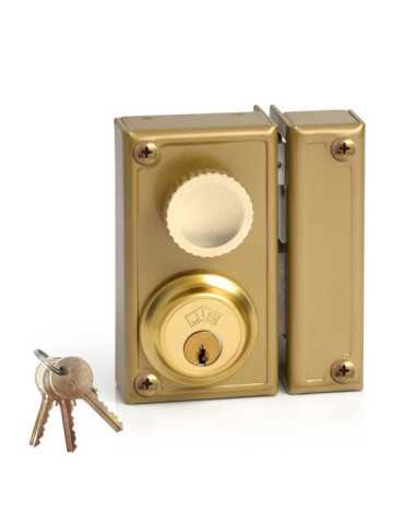 Cerradura, Sobreponer, Modelo 34-6D, Golpe y Llave, con Pomo, Caja 60 mm, Cilindro 52 mm, Mano Derecha JIS