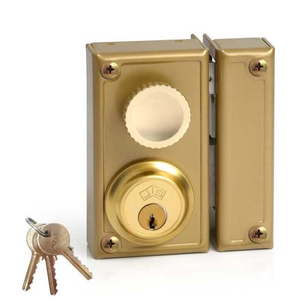 Cerradura, Sobreponer, Modelo 34-6D, Golpe y Llave, con Pomo, Caja 60 mm, Cilindro 52 mm, Mano Derecha JIS