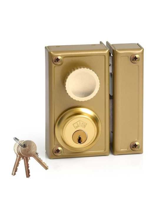Cerradura, Sobreponer, Modelo 34-6D, Golpe y Llave, con Pomo, Caja 60 mm, Cilindro 52 mm, Mano Derecha JIS
