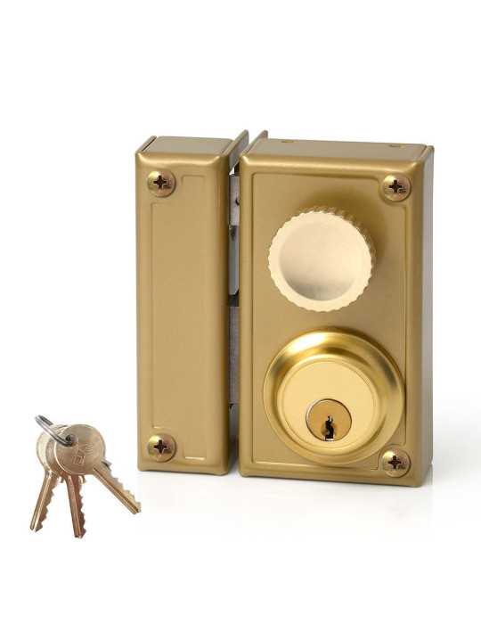Cerradura, Sobreponer, Modelo 34-6I, Golpe y Llave, con Pomo, Caja 60 mm, Cilindro 52 mm, Mano Izquierda JIS