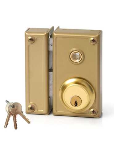 Cerradura, Sobreponer, Modelo 35-6I, Golpe y Llave, con Manilla, Caja 60 mm, Cilindro 52 mm, Mano Izquierda JIS