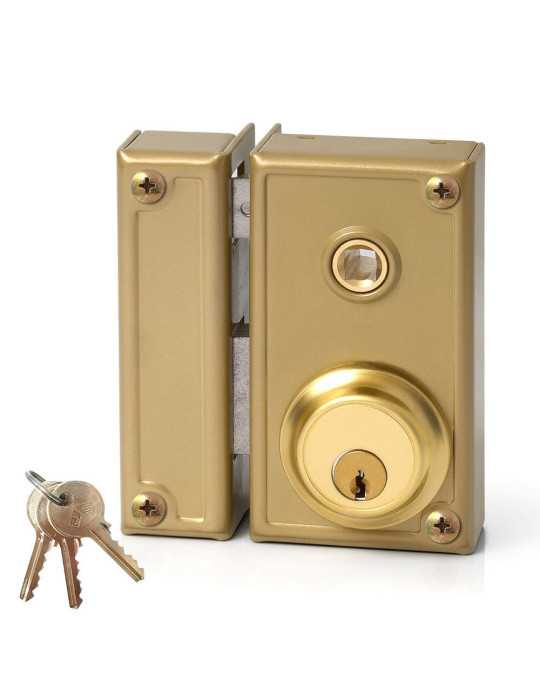 Cerradura, Sobreponer, Modelo 35-6I, Golpe y Llave, con Manilla, Caja 60 mm, Cilindro 52 mm, Mano Izquierda JIS