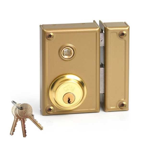 Cerradura, Sobreponer, Modelo 35-7D, Golpe y Llave, con Manilla, Caja 70 mm, Cilindro 52 mm, Mano Derecho JIS