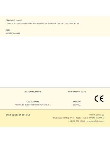 Cerradura, Sobreponer, Modelo C-C91D, con Tirador, Mano Derecha DORCAS 2