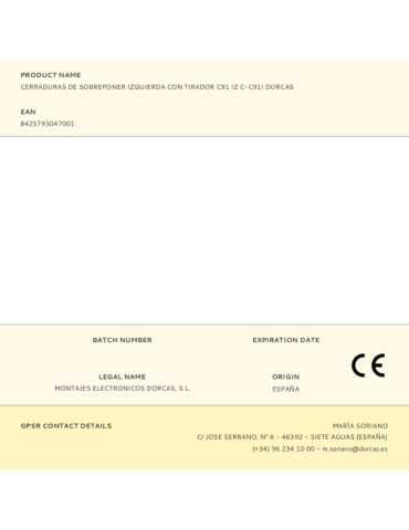 Cerradura, Sobreponer, Modelo C-C91I, con Tirador, Mano Izquierda DORCAS 2
