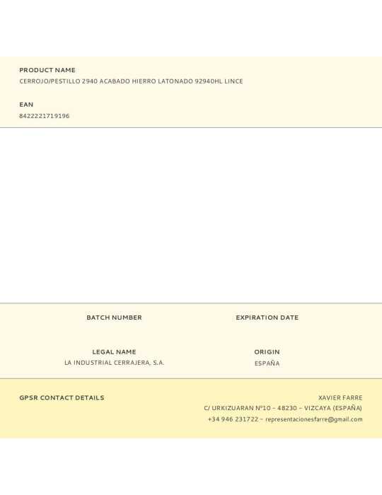 Cerrojo/Pestillo 2940 Acabado Hierro Latonado 92940HL LINCE
