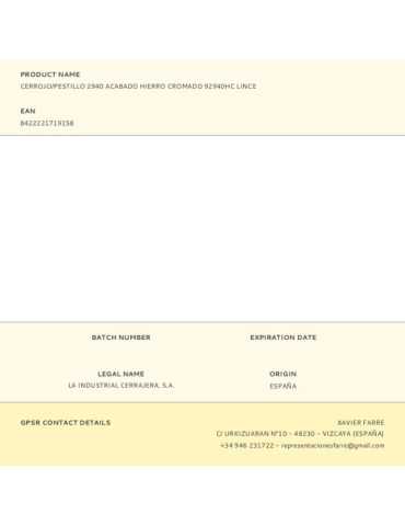 Cerrojo/Pestillo 2940 Acabado Hierro Cromado 92940HC LINCE 2