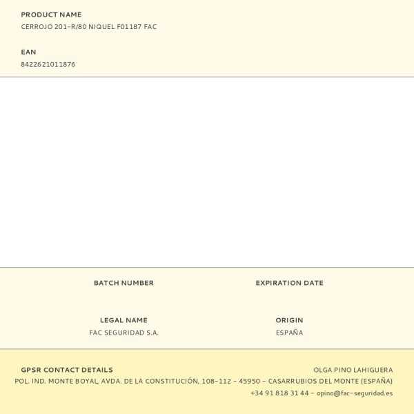 Cerrojo 201-R/80 Niquel F01187 FAC