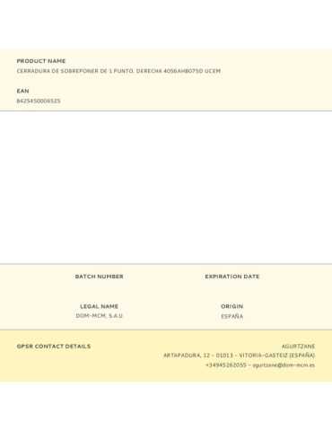 Cerradura, Sobreponer, Modelo 4056AHB075D, con Picaporte, Palanca y Cerradura de 1 Punto, Mano Derecha UCEM 2