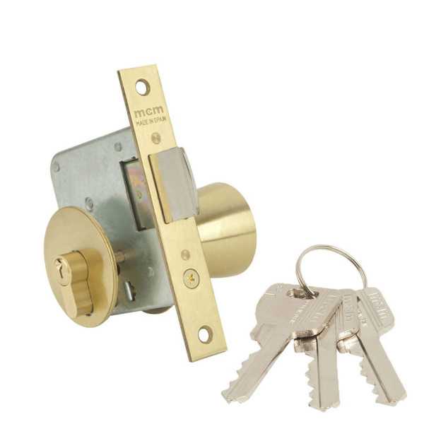 Cerradura con Pomo, de Embutir, Modelo 1561-3-60, Acabado Latón, Entrada 60 mm MCM