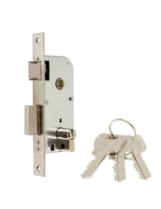 Cerradura, Embutir, 1 Punto, con Picaporte y Palanca Reversible, Acabado Niquel, Modelo 1301-150A311 MCM