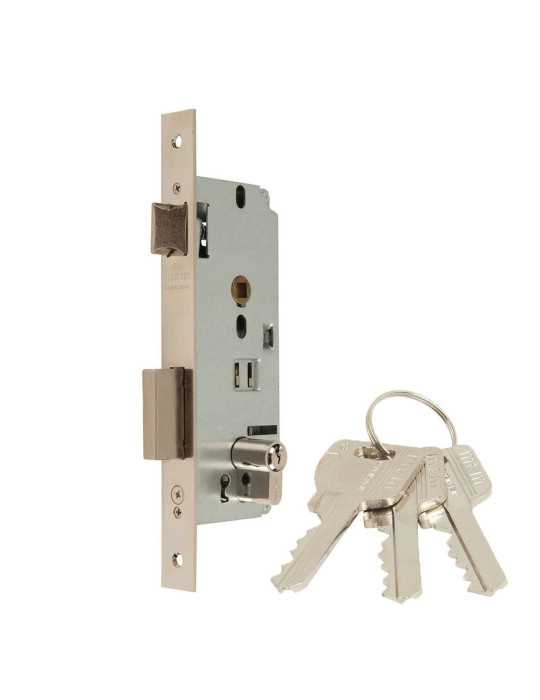 Cerradura, Embutir, 1 Punto, con Picaporte y Palanca Reversible, Acabado Niquel, Modelo 1601-160 MCM