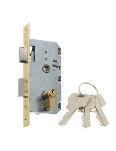 Cerradura, Embutir, 1 Punto, con Picaporte y Palanca Reversible, Acabado Latón, Modelo 2501-235AN311 MCM