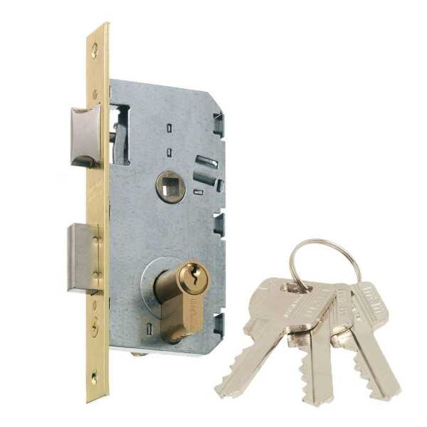 Cerradura, Embutir, 1 Punto, con Picaporte y Palanca Reversible, Acabado Latón, Modelo 2501-235AN311 MCM