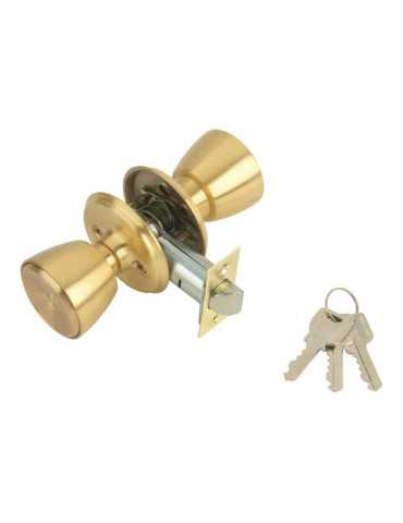 Cerradura con Pomo, Cilindro Exterior y Pomo Libre en Interior, Modelo 508-3-3-70, Acabado Latón MCM