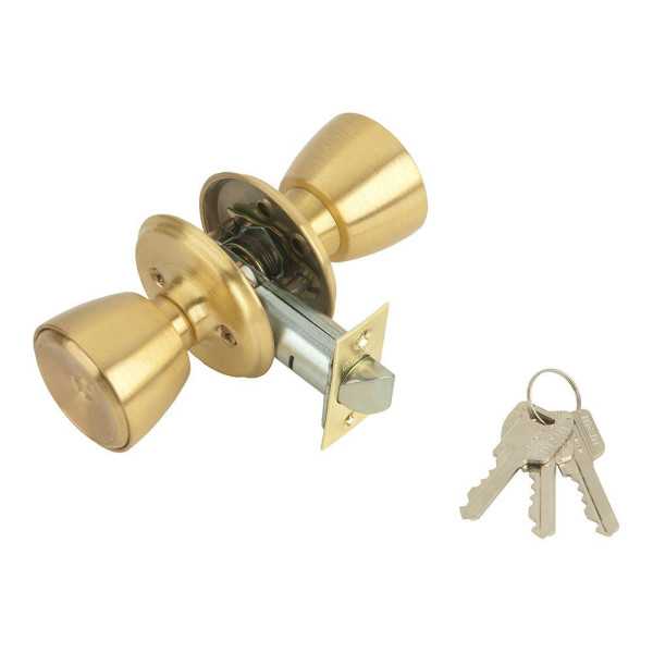 Cerradura con Pomo, Cilindro Exterior y Pomo Libre en Interior, Modelo 508-3-3-70, Acabado Latón MCM
