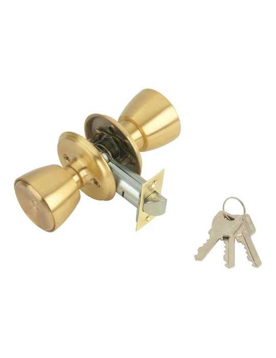 Cerradura con Pomo, Cilindro Exterior y Pomo Libre en Interior, Modelo 508-3-3-70, Acabado Latón MCM