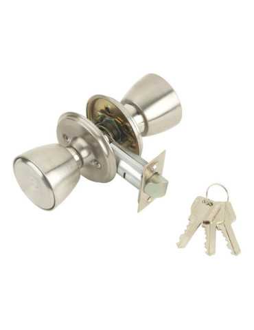 Cerradura con Pomo, Cilindro Exterior y Pomo Libre en Interior, Modelo 508-4-4-70, Acabado Inoxidable MCM