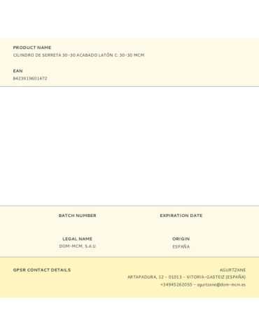 Cilindro de Serreta 30-30 Acabado Latón C: 30-30 MCM 2