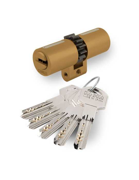 Cilindro de Seguridad de Perfil Suizo 33-33 Latón, con Rueda de 14 Dientes. SPR14:33-33 MCM
