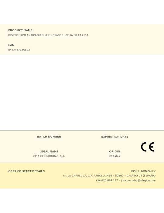 Dispositivo Antipanico Serie 59600 1.59616.00.CA , 90 cm CISA
