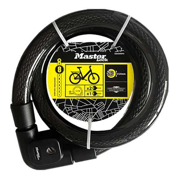 Cable de Acero Trenzado con Cubierta de PVC, con Llave, Ø2,5 x 100 cm, Blister MASTER LOCK