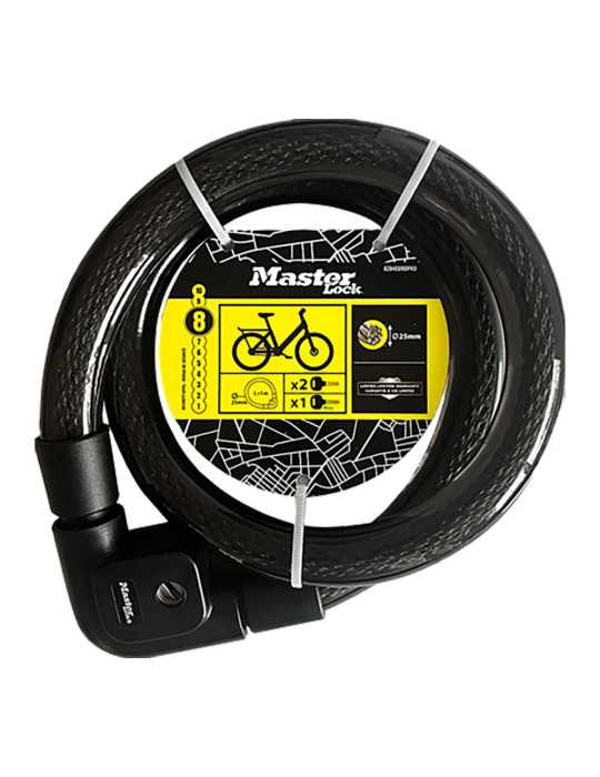 Cable de Acero Trenzado con Cubierta de PVC, con Llave, Ø2,5 x 100 cm, Blister MASTER LOCK
