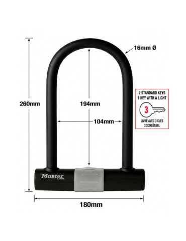 Candado en u con Asa de Acero Cementado, Antirrobo, con Llave MASTER LOCK 2