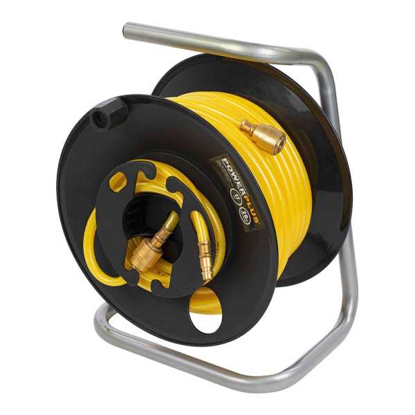 Enrollador Portátil con Manguera PVC para Aire, 20 m POWERPLUS