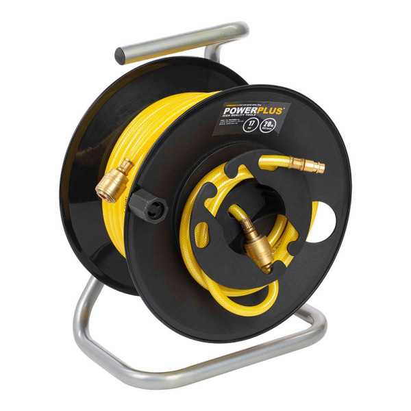 Enrollador Portátil con Manguera PVC para Aire, 20 m POWERPLUS