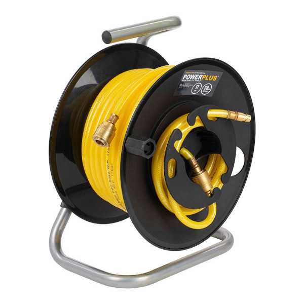 Enrollador Portátil con Manguera PVC para Aire, 20 m POWERPLUS