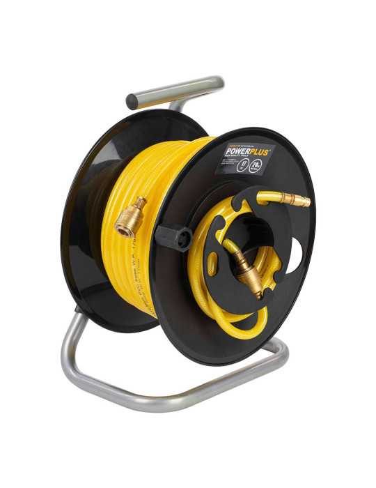 Enrollador Portátil con Manguera PVC para Aire, 20 m POWERPLUS
