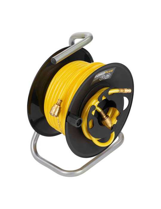 Enrollador Portátil con Manguera PVC para Aire, 20 m POWERPLUS