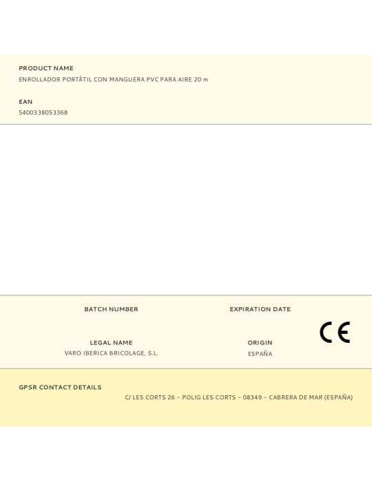 Enrollador Portátil con Manguera PVC para Aire, 20 m POWERPLUS