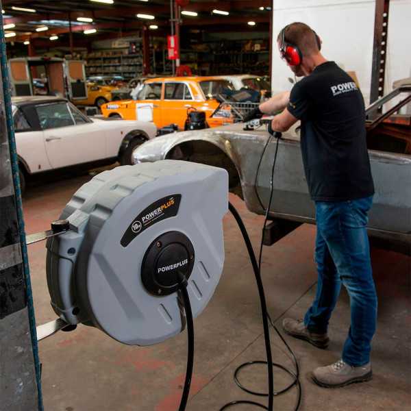 Enrollador Automático con Manguera Aire Comprimido, 10 m POWERPLUS