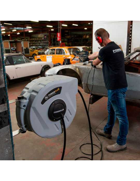 Enrollador Automático con Manguera Aire Comprimido, 10 m POWERPLUS
