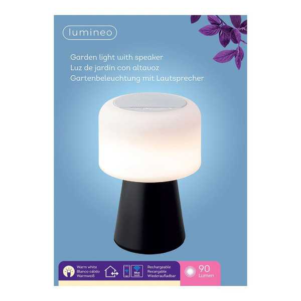 Lámpara LED con Altavoz Bluetooth Recargable para Exterior y Interior Color Negro 22,5 cm LUMINEO