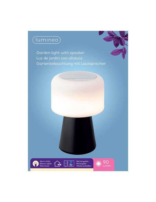 Lámpara LED con Altavoz Bluetooth Recargable para Exterior y Interior Color Negro 22,5 cm LUMINEO