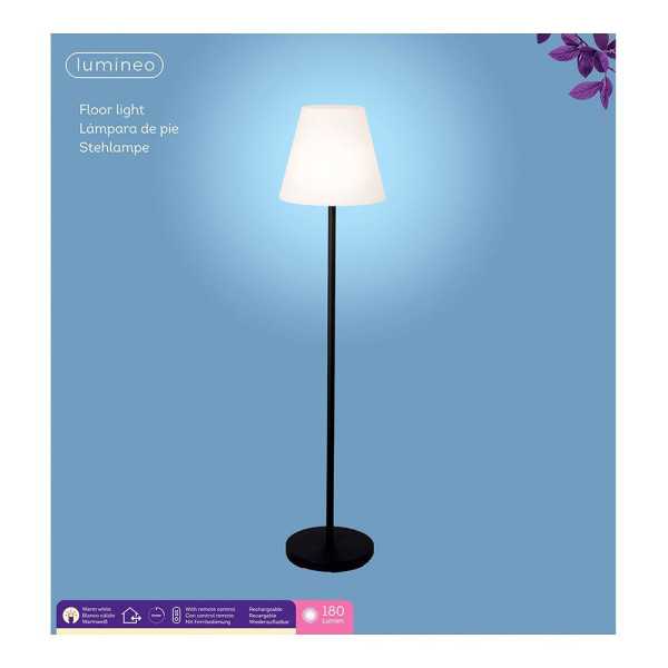 Lámpara de Pie para Exterior y Interior Recargable con Mando A Distancia Color Blanco y Negro 150 cm LUMINEO