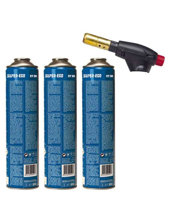 Pack Soplete Segofire Piezo + 3 Botellas. Multigas 300 600ml SUPER EGO