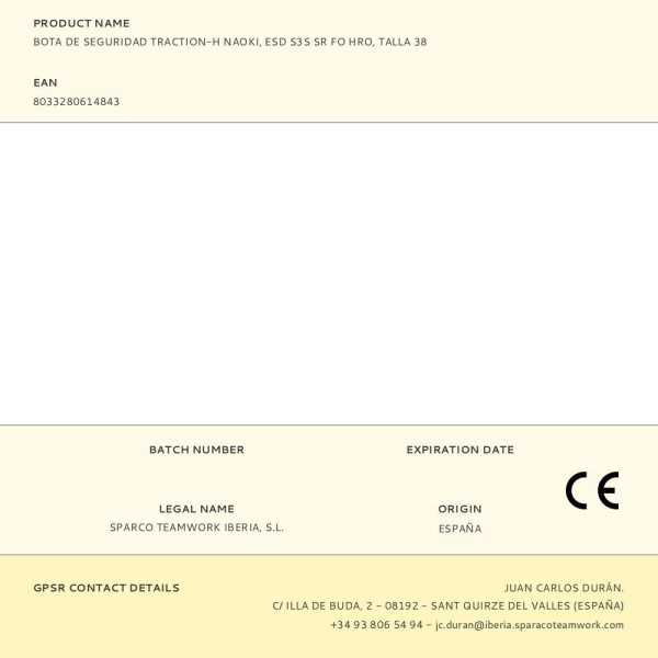 Bota de Seguridad Traction-H Naoki, Esd S3S Sr Fo Hro, Talla 38 SPARCO