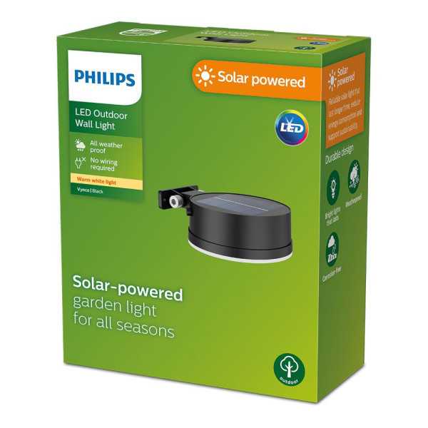Aplique Solar Redondo, IP 44 1,5W, 200Im 2700K, Luz Cálida, Medidas: 11,2x4,6x14,1cm. PHILIPS