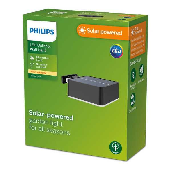 Aplique Solar Cuadrado, IP 44 1,5W, 200Im 2700K, Luz Cálida, Medidas: 10,5x4,6x13,6cm. PHILIPS