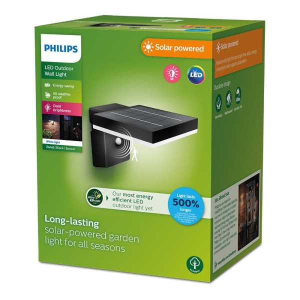 Aplique Solar Mural Cuadrado ULTRAEFICIENTE,IP44 1,3W, 250Im 3000K, Luz Cálida PHILIPS