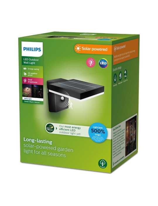 Aplique Solar Mural Cuadrado ULTRAEFICIENTE,IP44 1,3W, 250Im 3000K, Luz Cálida PHILIPS
