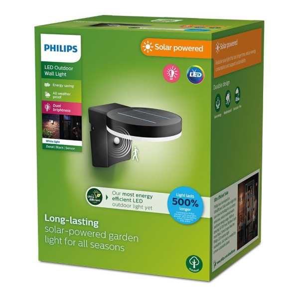 Aplique Solar Mural Redondo ULTRAEFICIENTE,IP44 1,3W, 250Im 3000K, Luz Cálida. PHILIPS